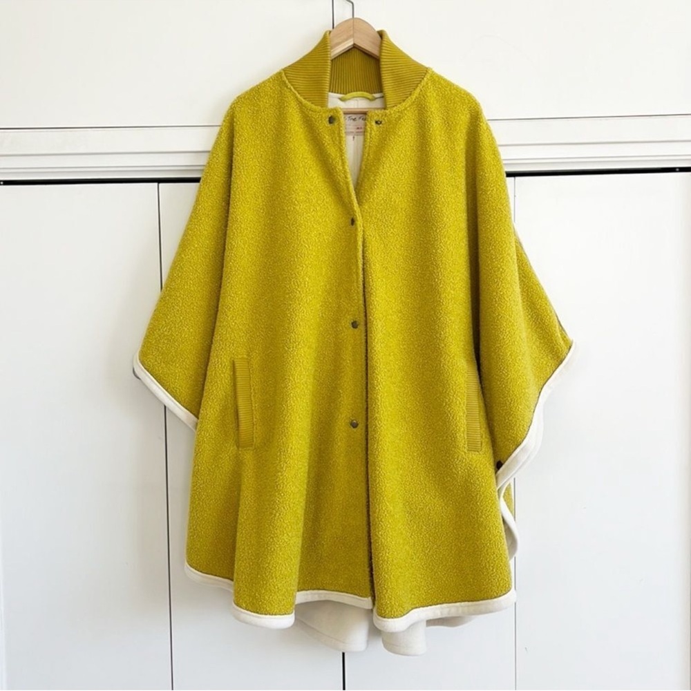 Free People Stone Cold Circle Cape Mustard Yellow Boucle Varsity Pancho - Picture 2 of 15